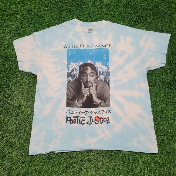 Tupac 2Pac Poetic Justice 1993 Movie T-Shirt Mens XL Blue Tie-Dye Japanese Text - Picture 1 of 9